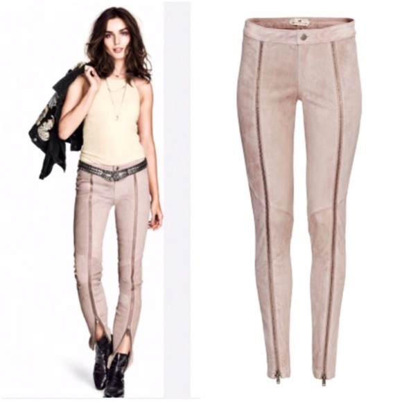 H&M *Limited Edition* Spring Collection 2014 Powder Pink Suede Zipper Pants Sz 2